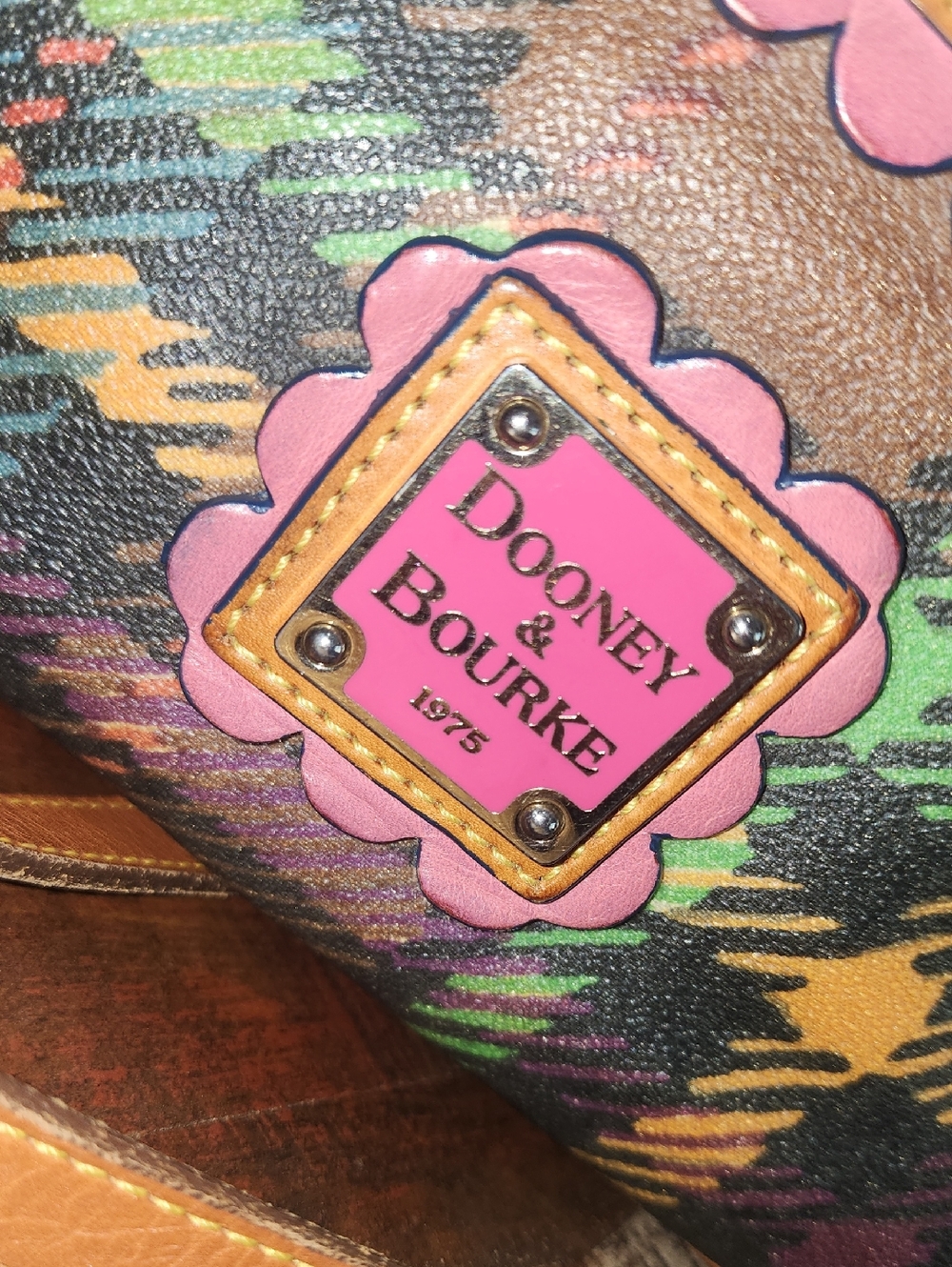 Dooney & Bourke Vintage Leather Rainbow Plaid Crossbody Baguette Pink Blue Y2K - Picture 7 of 16